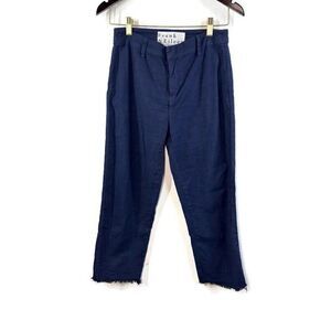 Frank & Eileen Pants 2 Womens Kinsale Italian Cotton Linen Blue Raw‎ Hem